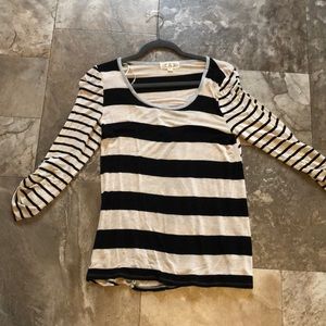 Pink Rose cream and black striped shirt